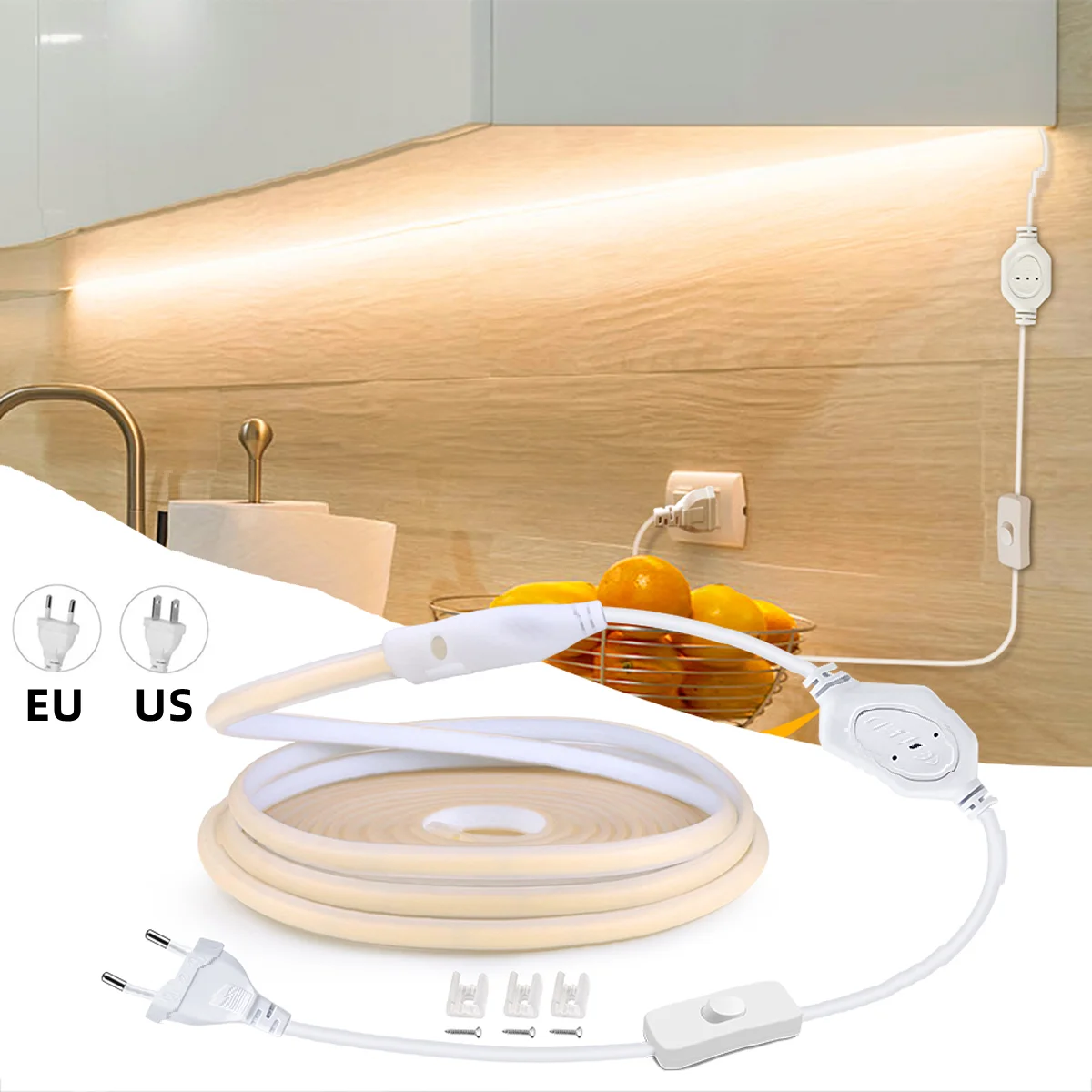 Led Cabinet Lights 1-35m 110V/220V COB Led Strip Kitchen Under Closet Cabinet Backligh Lighting Waterproof Outdoor Garden Lamp FOB Tape