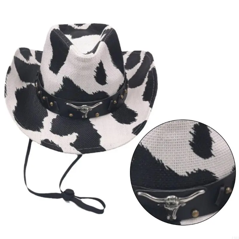 P88A Ethnic Straw Hat Rolled Brims Hat Cowboy for Stage Performances