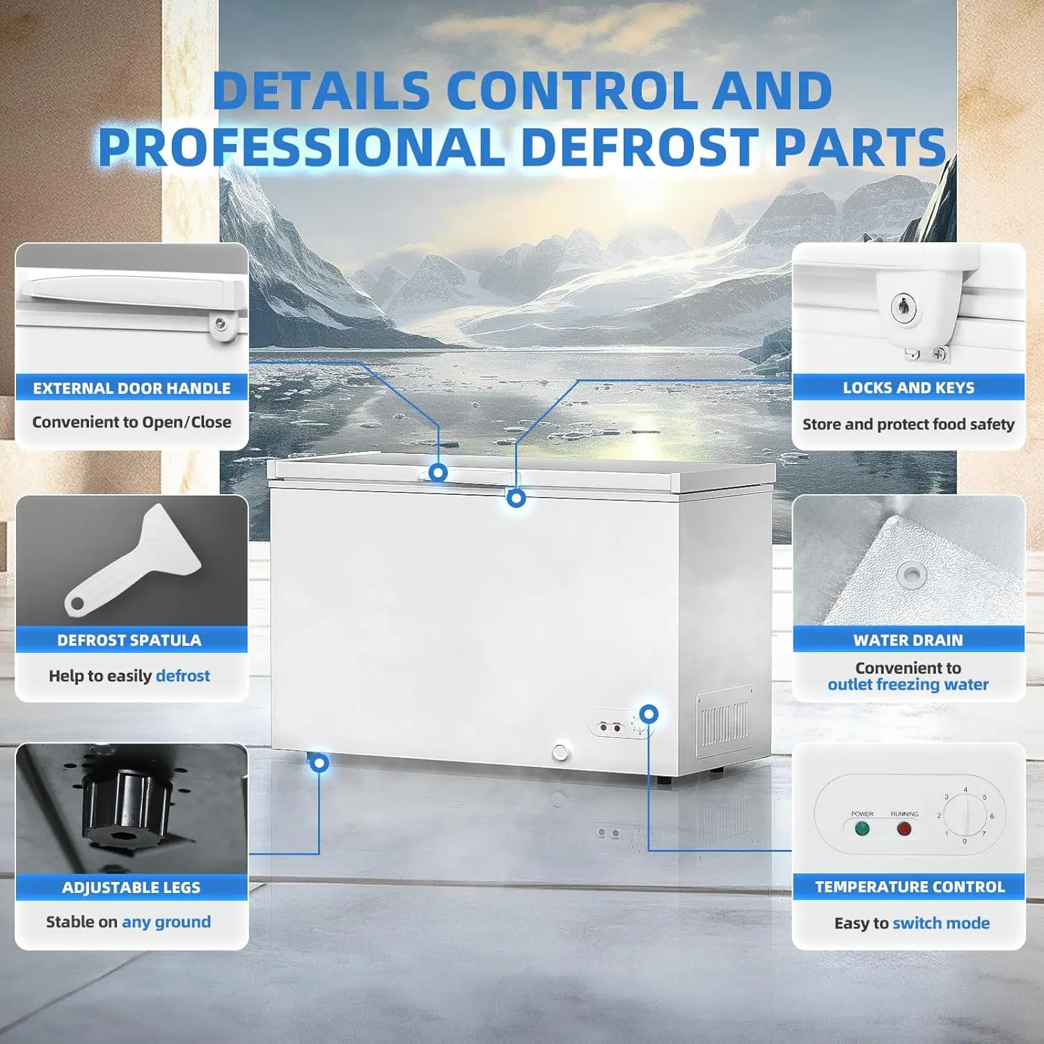 16 Cu.Ft. Chest Freezer 2 Removable Baskets Freezer Top Door 7 Temperature Control from -13℉-14℉ Energy Saving Home 3