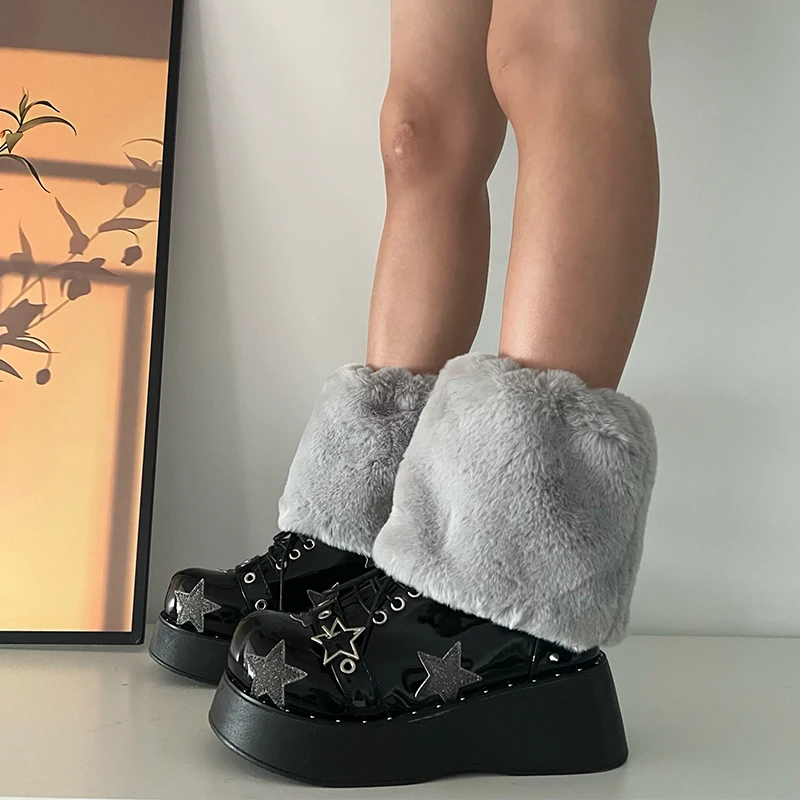 Haruku Y2k Moda Ragazze Finta Pelliccia di Coniglio Scaldamuscoli Donna Goth Punk Rave Cyber ​​Fluffies Costume Leggings Copristivali_voghion.com