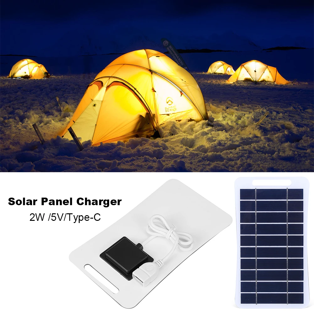 2W 5V Portable Solar Panel USB Battery Charger Small Power Station Waterproof Phone Power Bank for Camping Backpacking Hiking