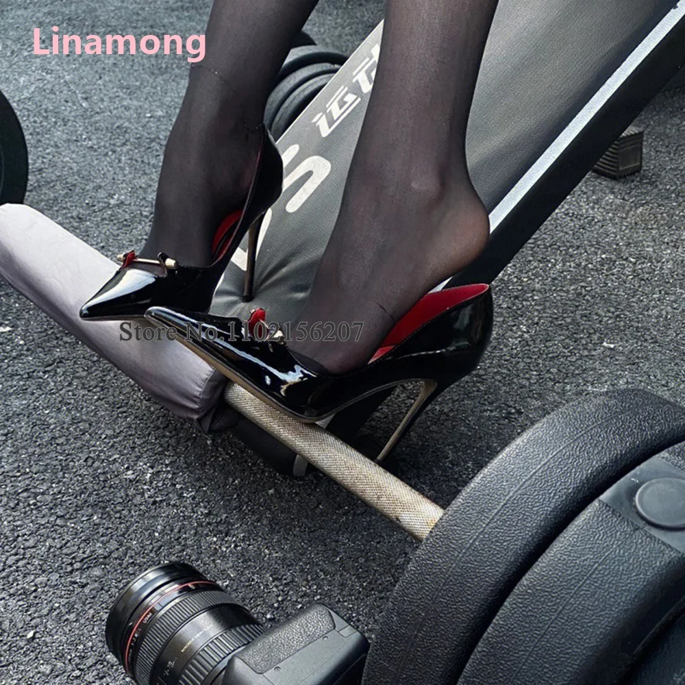 Black Patent Leather Pointed Toe Pumps For Female Women Sexy Shallow Simple Design Thin High Heel Fashion Party Dress Shoes