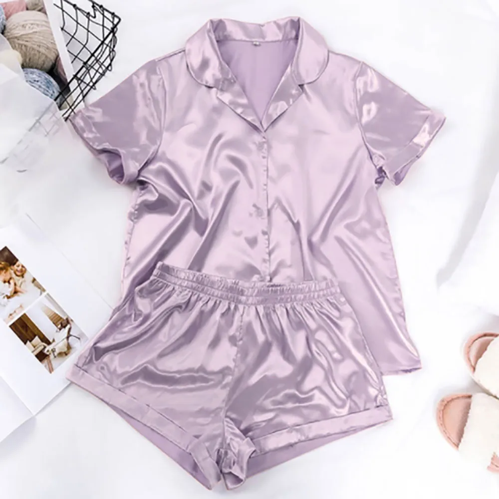 Casual Loose Plus Size Women's Pajama Cardigan Short Sleeve Shorts 2Pcs Sleepwear Sets Summer Thin Solid Simple Female Nightgown