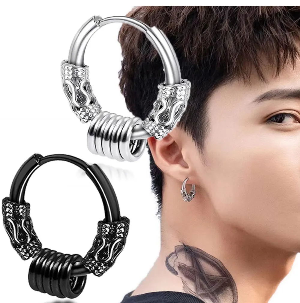 Black Earrings Unisilver Earrings Mens 2PC Gothic Punk Men's