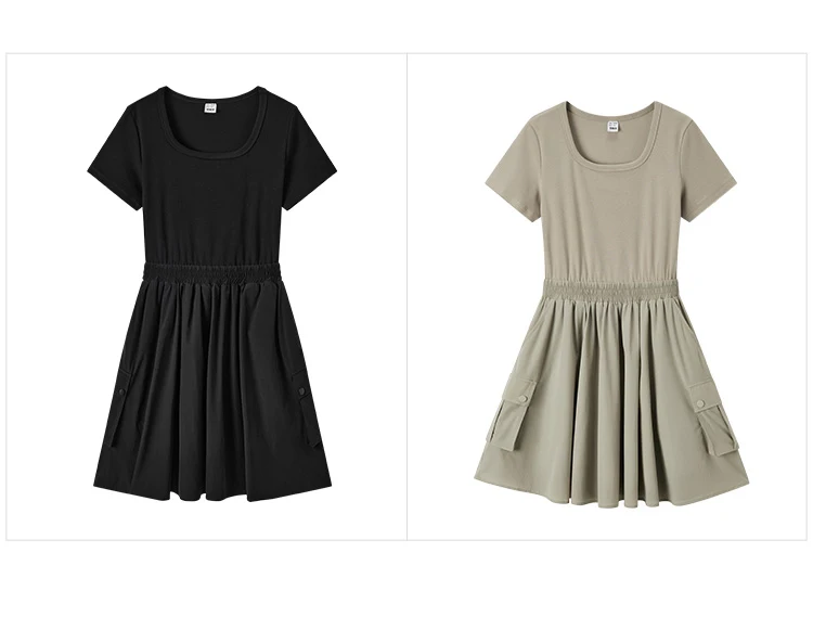 Dress Women Faux Two-Piece Design Versatile Summer New Square Collar Slim Fit Short Skirt Suitable For Petite 15 Dress Women Faux Two-Piece Design Versatile Summer New Square Collar Slim Fit Short Skirt Suitable For Petite