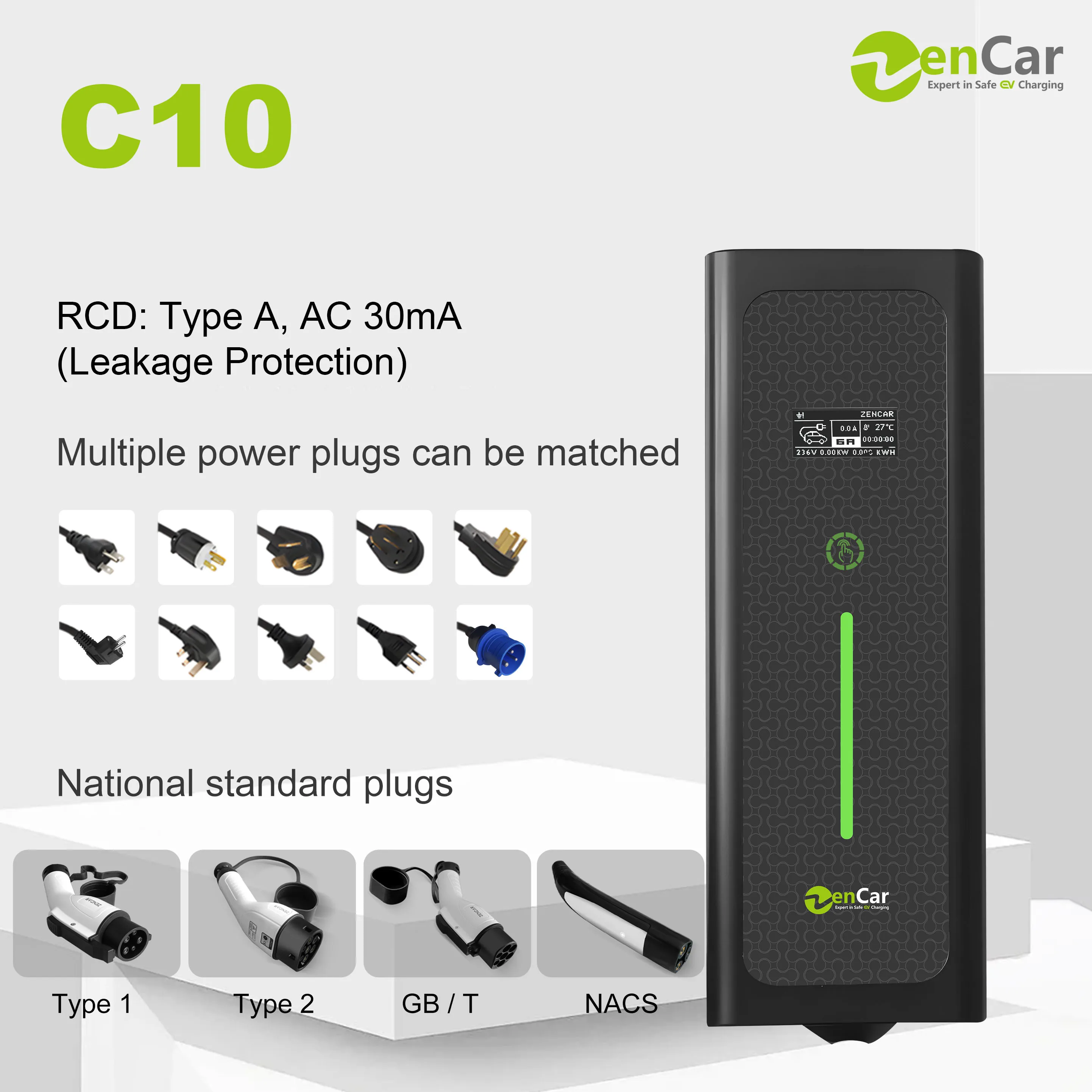 16A 3.6kW 젠카 모바일 전기차 충전기 EVSE 220V AC 전기차 충전기, 가정 및 야외 충전용 전류 조절 기능 포함