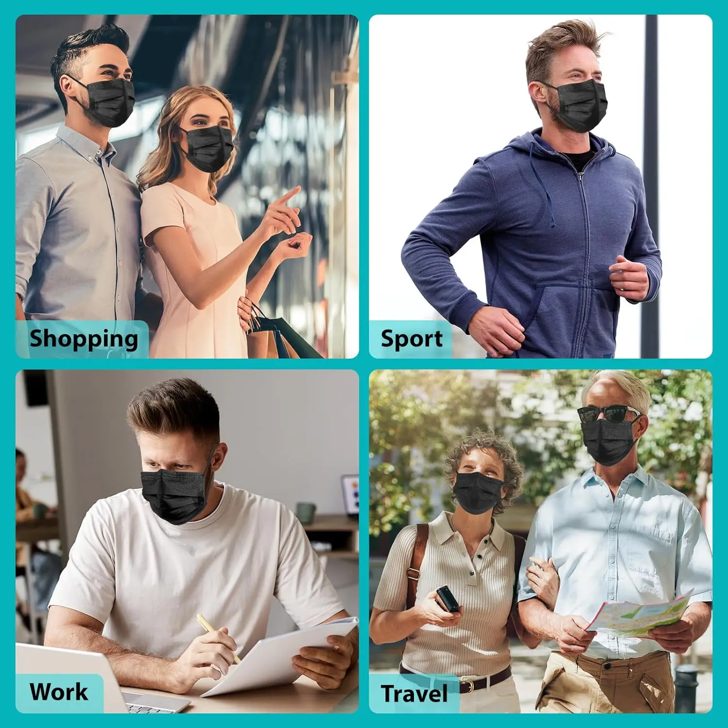 Masques chirurgicaux Type IIR - Lot de 50, 100 ou 500 pièces - Noir et Blanc