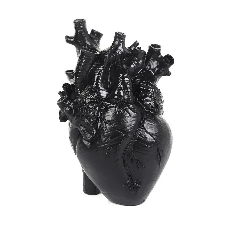 Black White Heart Shaped Vase Retro Art Flower Arrangement Home Decor Living Room Desktop Decoration Resin Crafts Nordic Vase 4