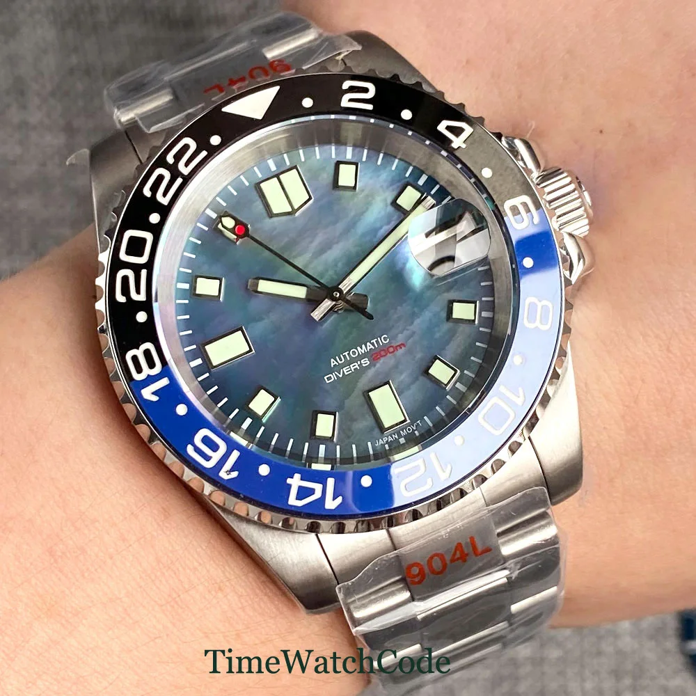 Tandorio NH35A Orologio automatico da uomo Orologi subacquei 40mm 200m Impermeabile Cristallo di zaffiro Quadrante luminoso conchiglia Madreperla  1511