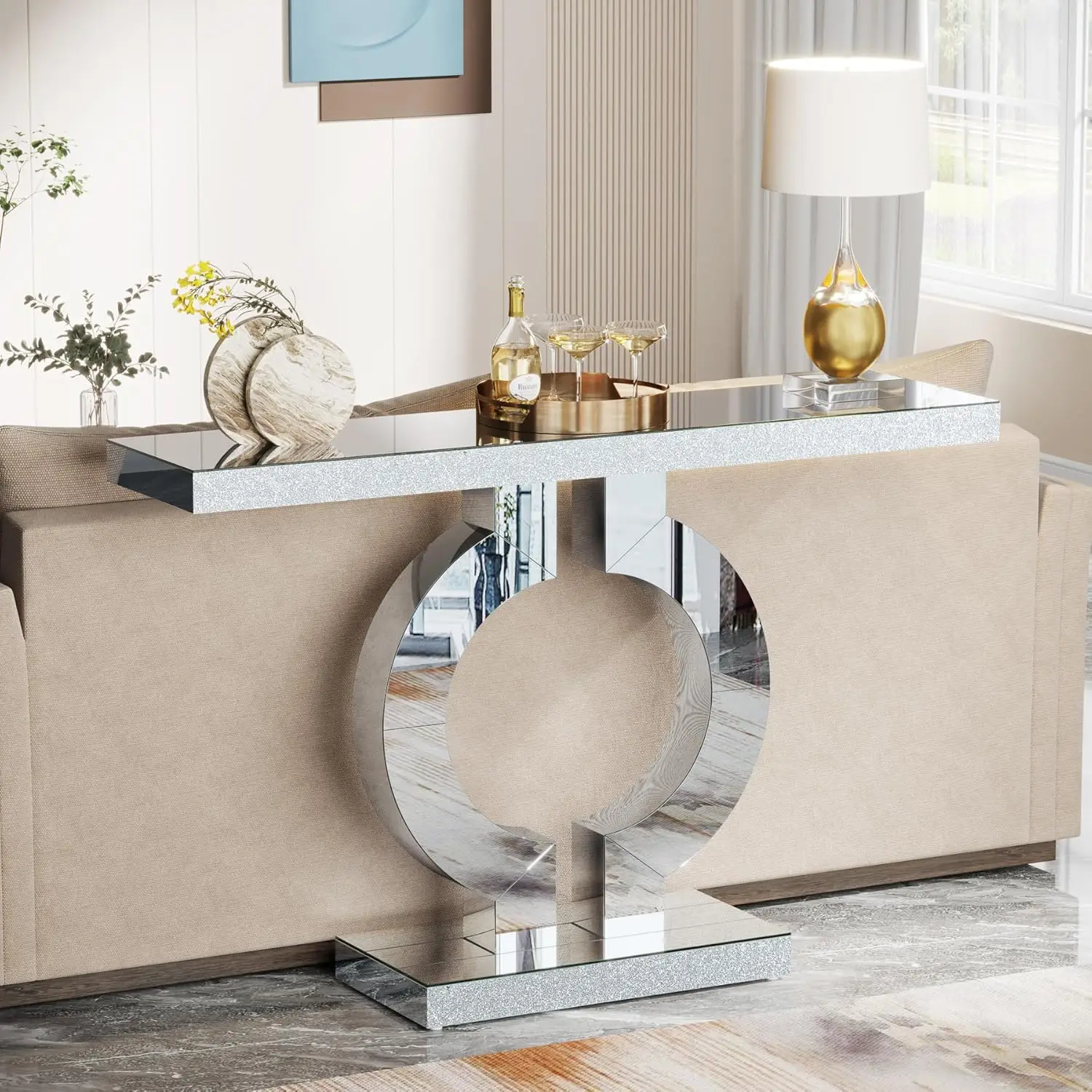 ORBION Silver Mirror Console Table - detail