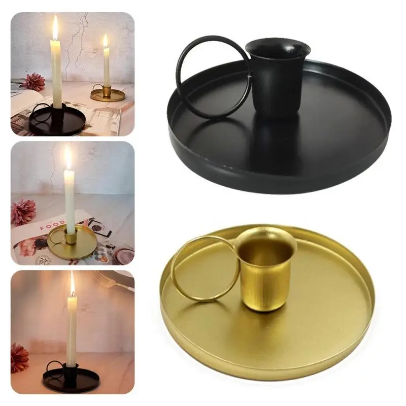 Iron Black Gold Plated Candle Holders Pillar Metal Plate For Wedding Party Festival Candlestick Holder Art Gift Home Decoration 1