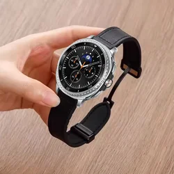 Silicone and Leather Magnetic Watch Band Strap - Watch 8 Classic 46mm (Black)