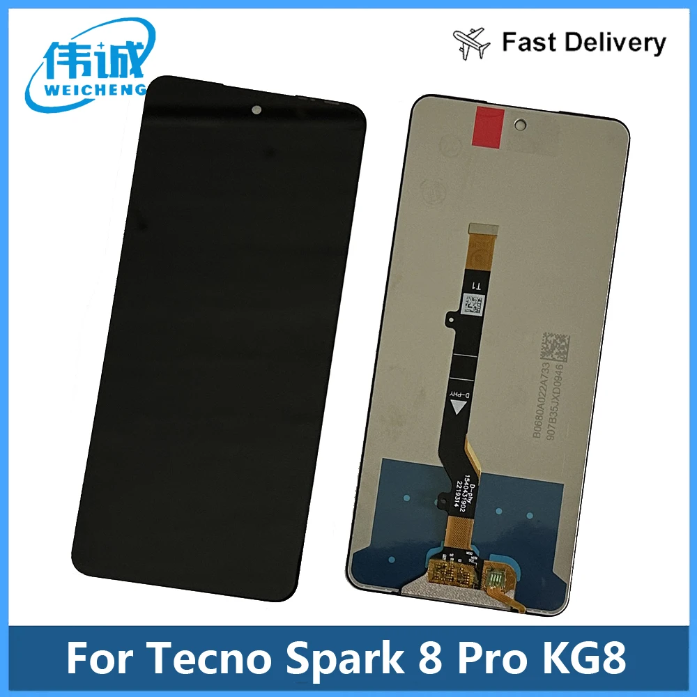 

100% Tested Black 6.8 inch For Tecno Spark 8 Pro KG8 Full LCD Display Touch Screen Digitizer Assembly Panel Replacement parts