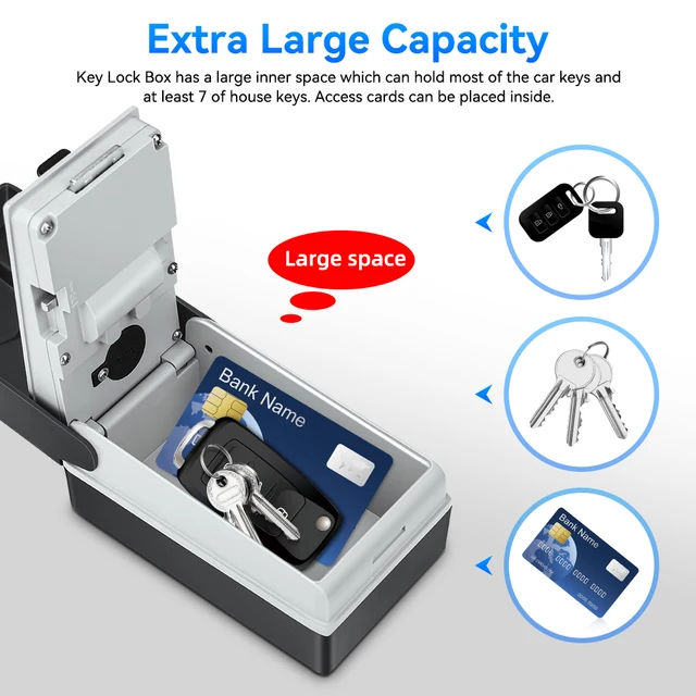Wsdcam Wall Mounted Key Lock Box Large Capacity Security Lockbox 4 Digit Combination Outdoor Key Safe Box with LED Light 5