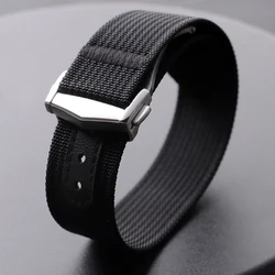 Ribbed Nylon Watch Band 20mm with Folding Buckle - Military Sports Washable Strap - 20mm (Black )