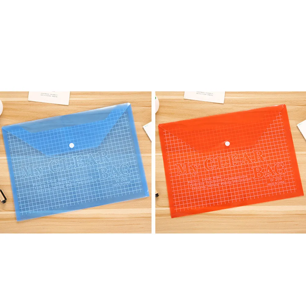 12Pcs 버튼 문서 폴더 투명 A4 파일 홀더 투명 문서 주최자 학생 가정 야외 사용을위한 사무실 파일 홀더
