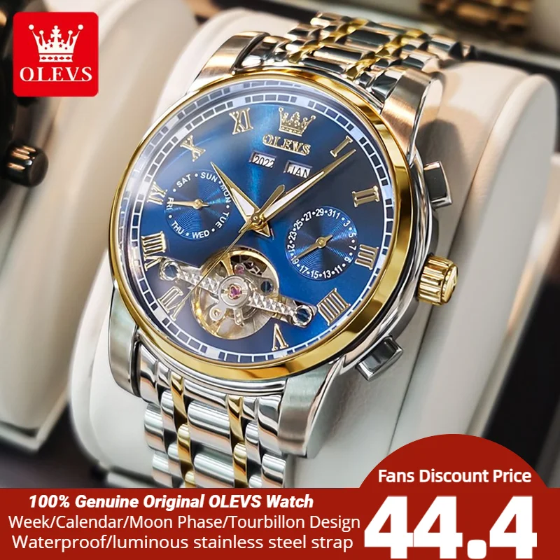 OLEVS Men Mechanical Watch Automatic Luxury Stainless Steel Waterproof Date Week Green Fashio Classic Wrist Watches mechanical watch