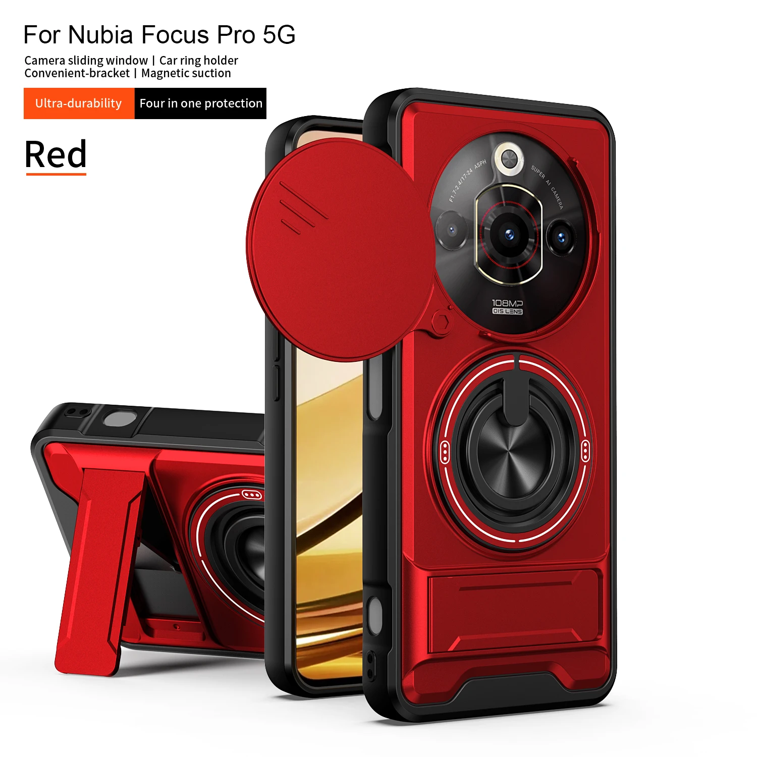 Enhanced Magnetic Armor Phone Case with Foldable Holder and Camera Protection