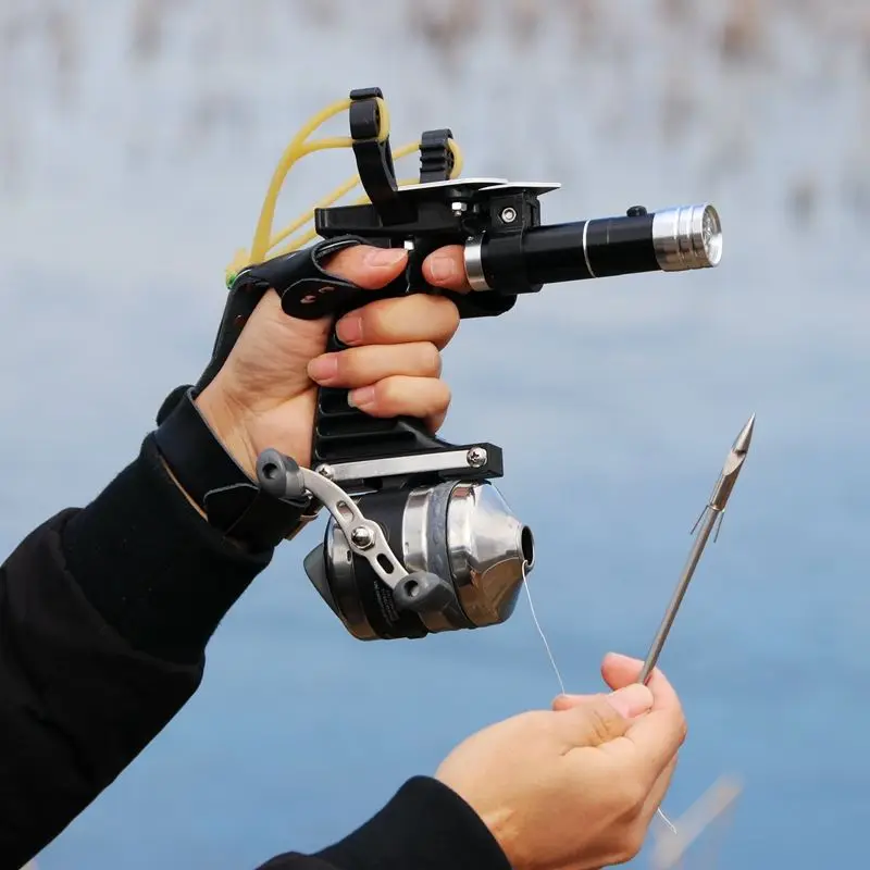 Professional Shoot Fish Slingshot Set Fishing Reel+Darts Protective Gloves  Flashlight Outdoor Hunting Shooting Sports Tools New