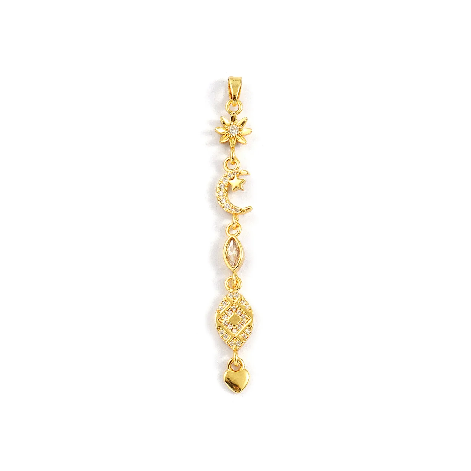 1pc Messing Charms Valentinstag Mehrfarbige Lange Quaste Micro Pflastern Zirkonia Mond Stern Herz Anhänger DIY Halskette schmuck – Detail 5