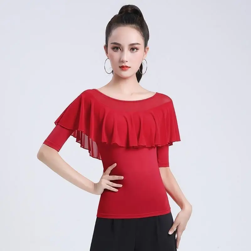 

Elegant O-Neck Spliced Gauze Ruffles Batwing Sleeve Blouse Women's Clothing 2023 New Casual Pullovers Office Lady Shirt