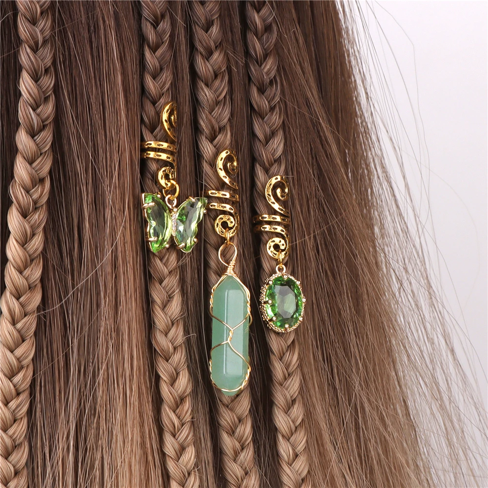 Hexagonal Column Pendant Natural Stone Hair Jewelry For Women Braids Crystal Butterfly Dreadlock Women Headwear Dangle Dreadlock hair accessory jewelry accessories hair headdress