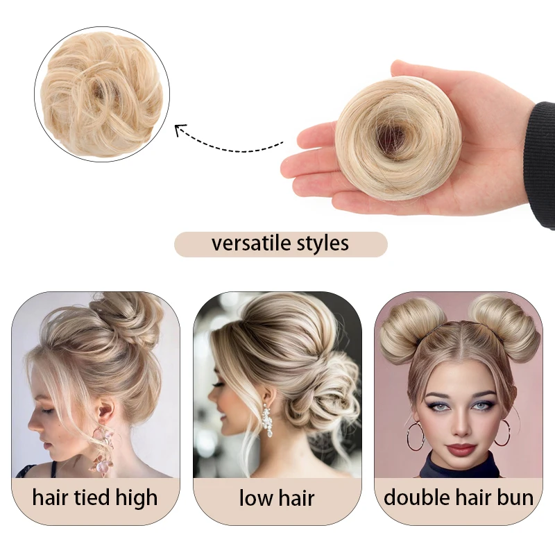 Synthetic Fluffy Hair Bun Hairpiece Straight Uodo Hair Tie Chignon Elastic Rubber Band Hair Extension for Women Hair Scrunchie