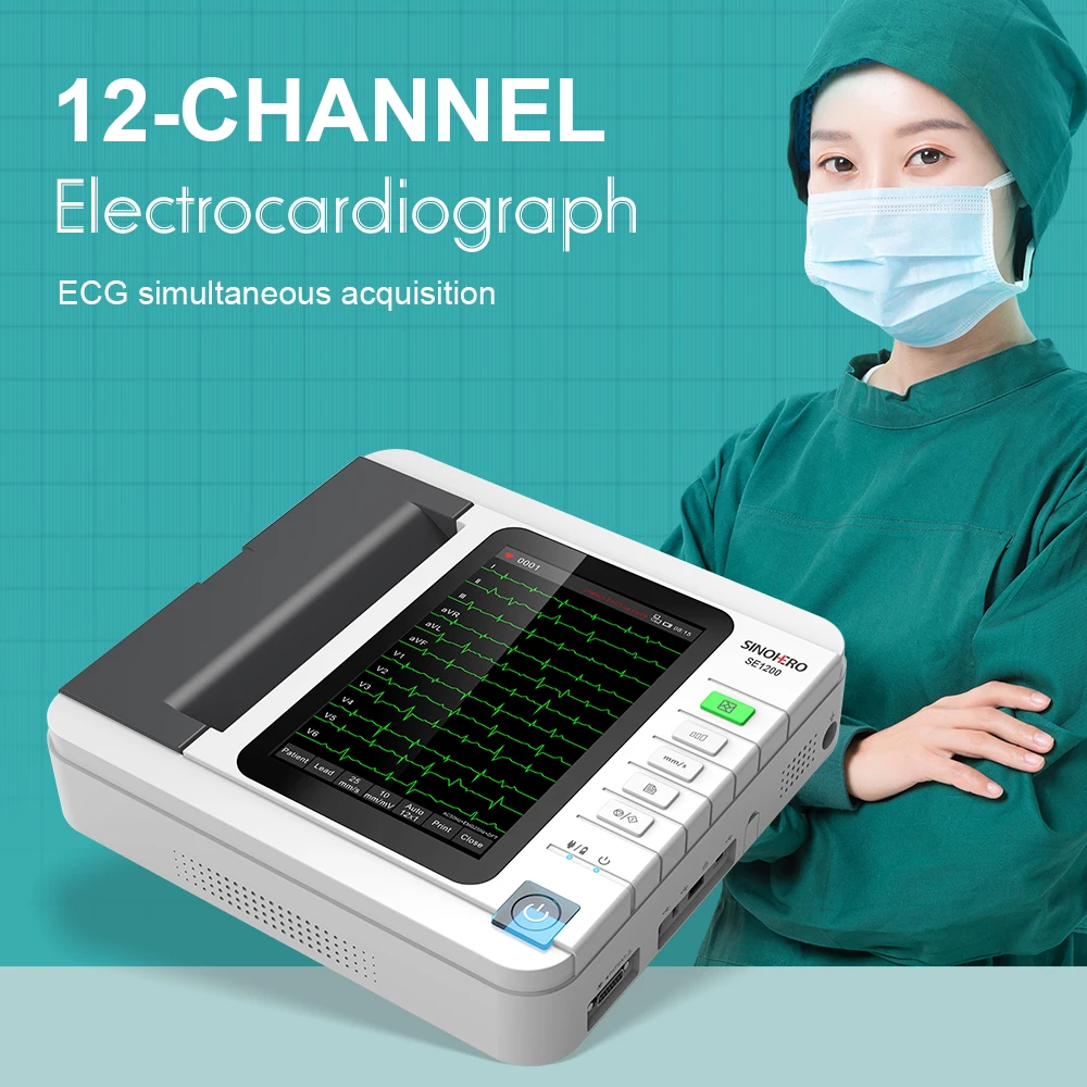 SINOHERO SE1200 Portable EKG Machine Digital Elektrokardiograph Color LCD Machine 10.1 inch 12 lead 12 Channel