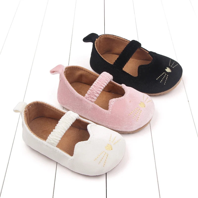 Baby Shoes Cute Kitty Toddler Outdoor Walking Mary Jane Shoes Slip on Style TPR Sole Anti Slip for Baby Prewalking