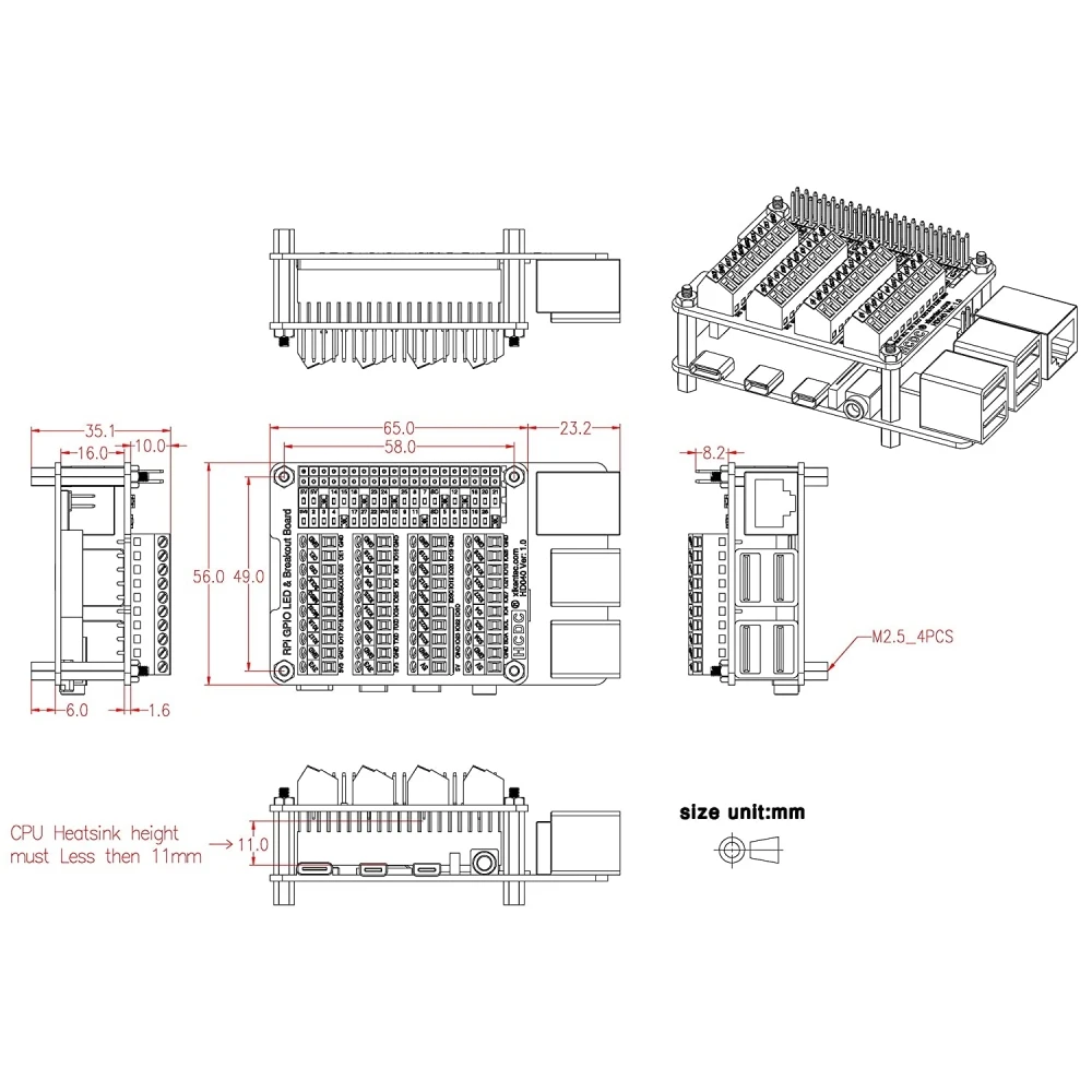 Burst Caps, Blocos Terminais para Raspberry Pi A + 3A + B + 2B 3B + 4B