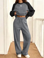 Ensemble ample à imprimé graphique avec nœud pour femme, vêtement de sport à col rond, deux pièces, fitness, jogging, mode automne et hiver 2026 5