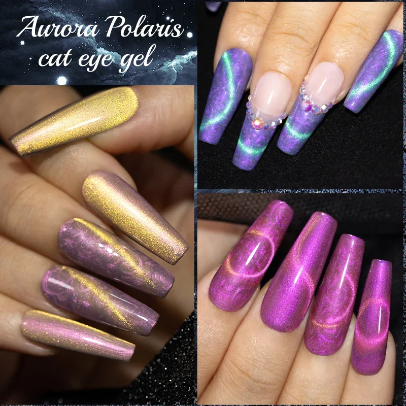 Aurora Polaris Shell Thread Cat Magnetic Gel Nail Polish Glitter Pearl Cat Eye Gel Semi-Permanent Nail Art Varnish For Manicure