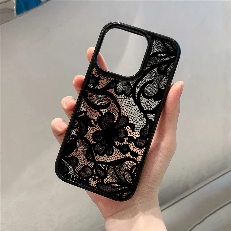 Vintage Luxury Black Lace Phone Case - Elegant Protective Cover