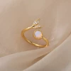 Bagues géométriques de luxe en Zircon pour femmes, en acier inoxydable, couleur or, anneau ouvert, tendance, fête de mariage, bijoux esthétiques, cadeau pour Femme