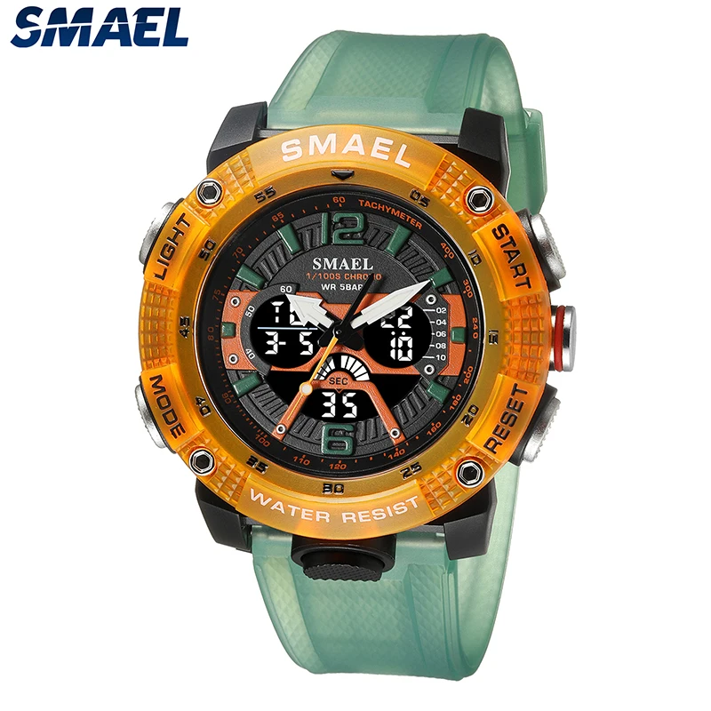 SMAEL Men Quartz Sport Watches Waterproof Clock Digital LED Display Analog Stopwatch Alarm Clock 8058 Wrist Watch For Male