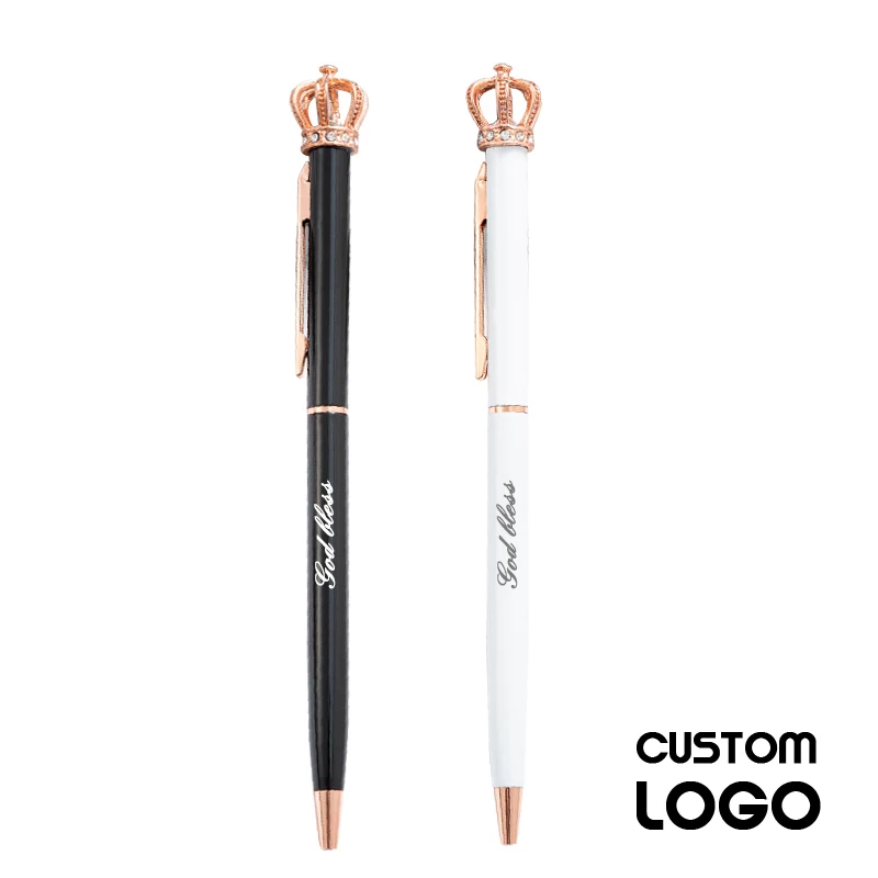 2Pcs Custom Logo Black White Cute Kawaii Cartoon Crown Ballpoint Pen Personalized School Teacher Gifts Business Signature Pens lekomesh 2pcs 6 8 10mm diamond drilling bits m14 thread porcelain ceramic tile drill core bits granite marble hole saw crown