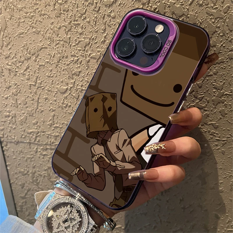 Cartoon Box Man Pattern Plating Phone Case for iPhone 15 14 13 12 11 Pro Max XS X XR 7 8 Plus SE2 14Plus Shockproof Matte Cover