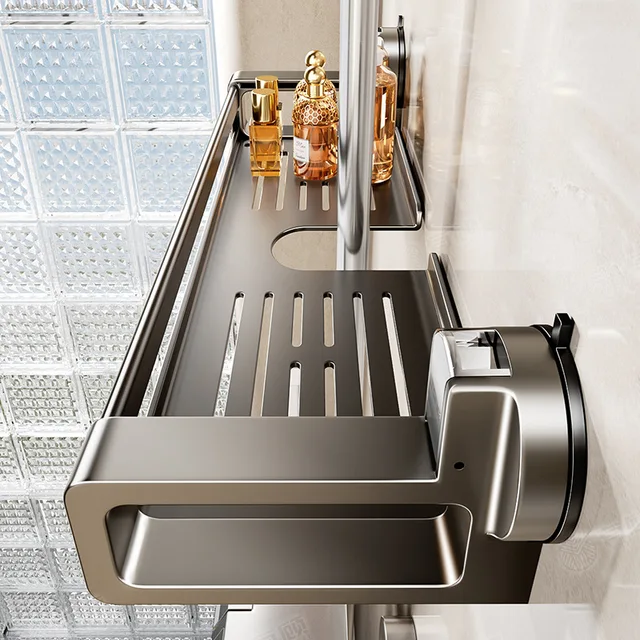 Oppbevaringshylle til baderom i metall med sugekopper Oppbevaringshylle til baderom i metall med sugekopper