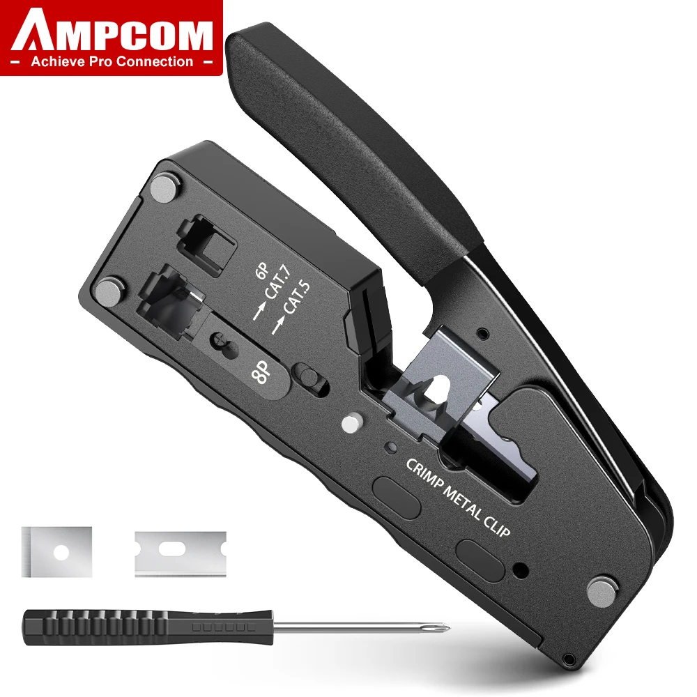 Ampcom Rj45 Crimper Cat7 Ferramenta de Crimpagem para Passagem Rj11 rj 45 Conector Cat6 Cat5e Plugues Modulares com Cortador de Stripper de Fio