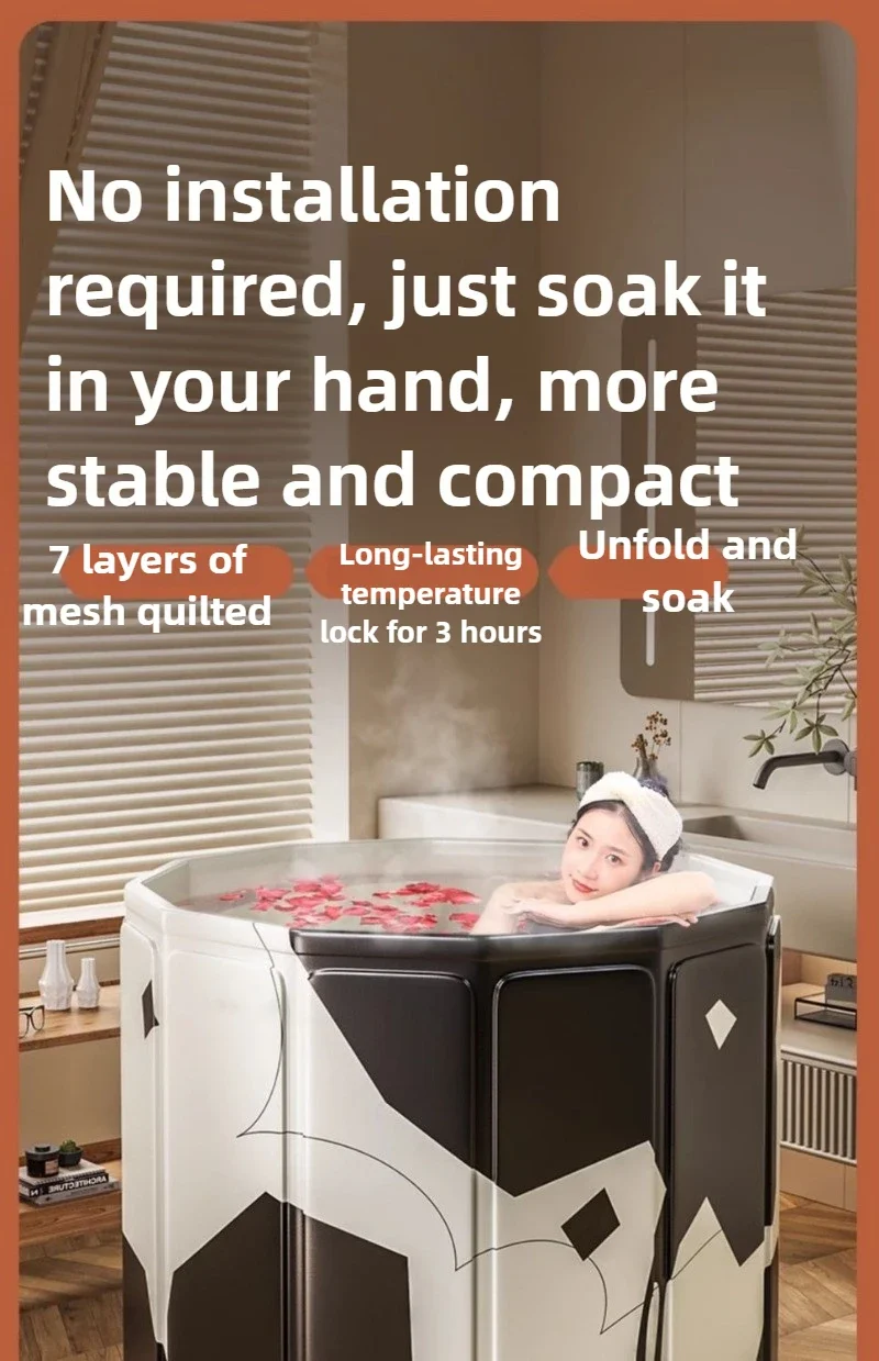 Folding Bath Bucket Adult Full Body Bath Tub Household Swimming for Children 70CM Quick-opening Bracket-free PVC Material 6