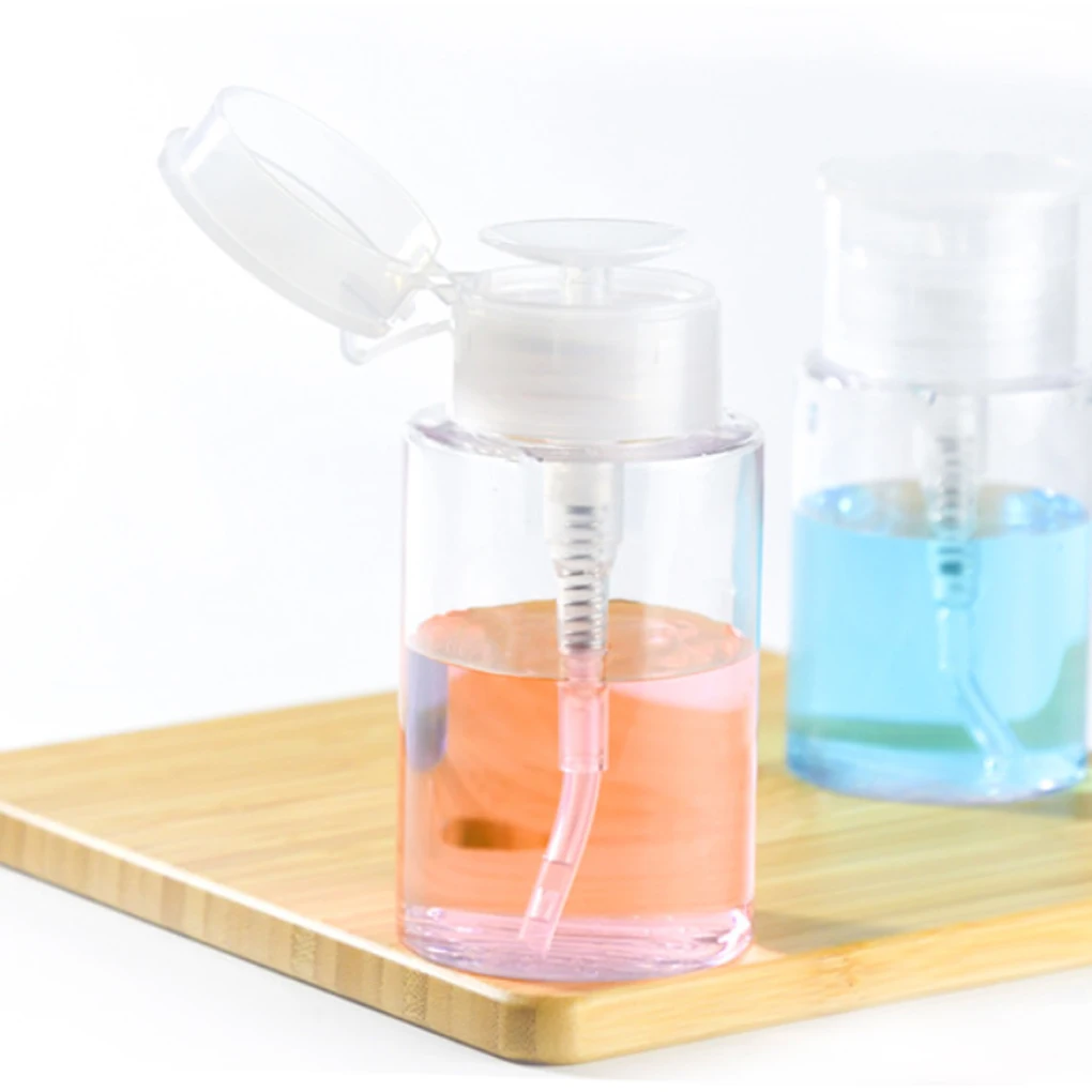 Pump Dispenser 60/100/120/150/180/200ml Push Down Empty For Nail Polish Remover Alcohol Clear Bottle Storage