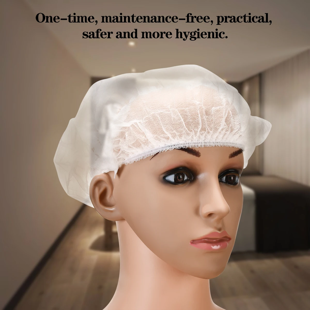Pack of 50， 21-inch Disposable Non-woven Fabric Shower Cap Dustproof Breathable Headgear Beauty Salon Hair Cap 3