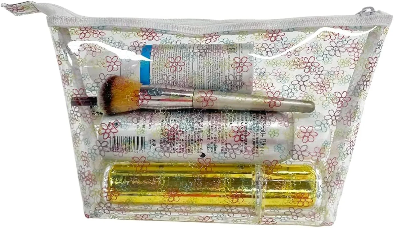 Clear Travel Toiletry Makeup Bags, Water Resistant Cosmetic Bag, Clear Toiletry Carry Pouch with Zipper-Daisy 100pcs gold stand up aluminum foil zipper food valve reusable packing bags mylar foil clear window food storage packaging pouch