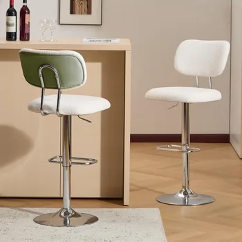 Set of 2 Adjustable Teddy Velvet Swivel Bar Stools 1