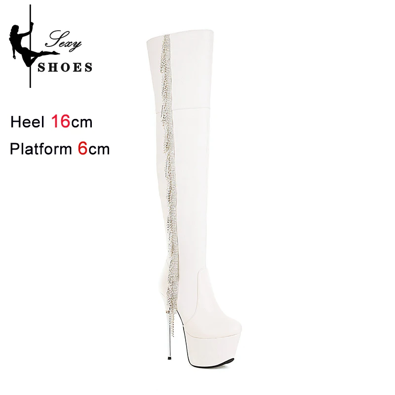 2024 Winter Tassels Shoes Women Genuine Leather Over The Knee High Boots Club Platform High Heels Lady Stripper Pole Dance Boots