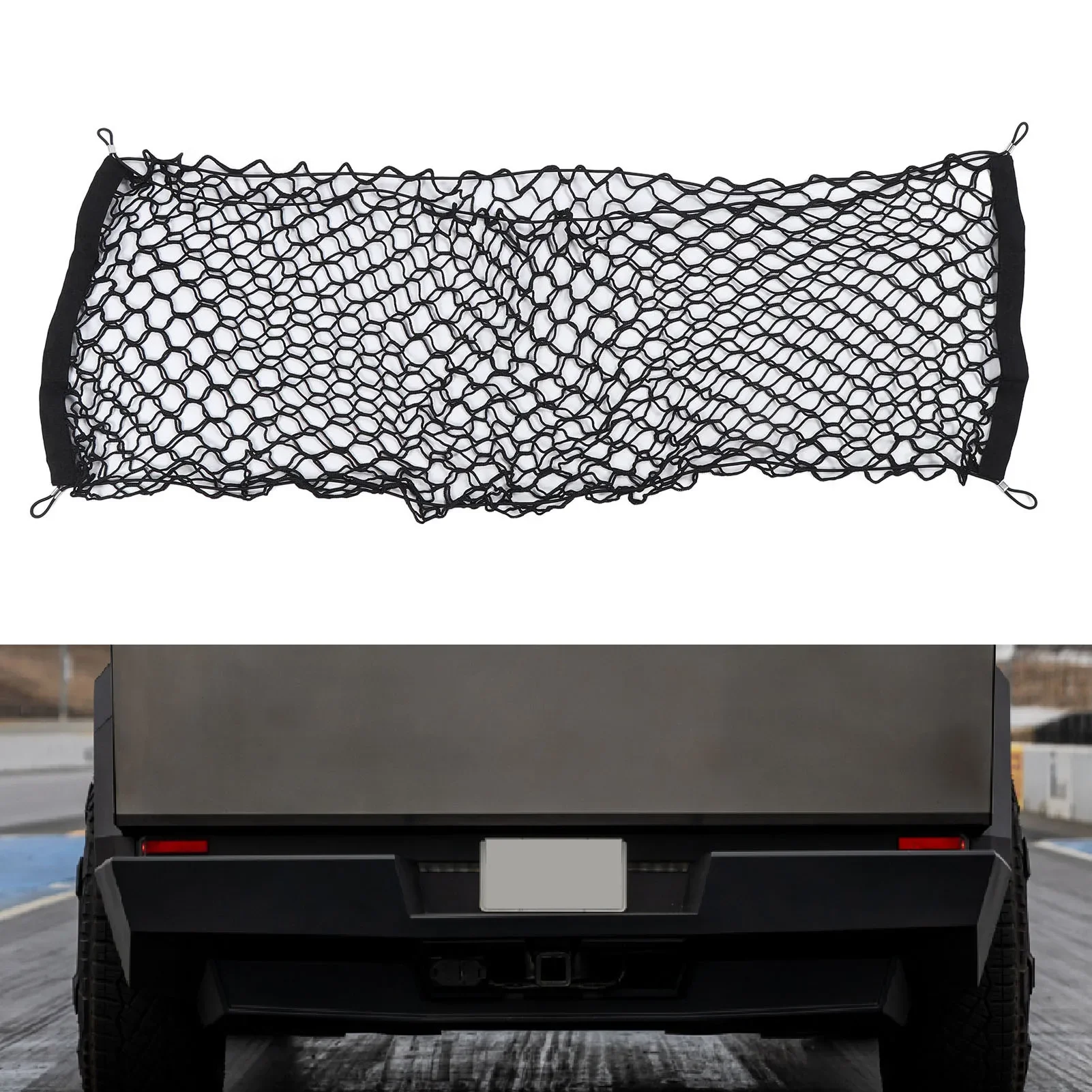 Elastic and Stretchable Pickup Trunk Bed Fixing Net with 6 Metal Hooks for Tesla Cybertruck +