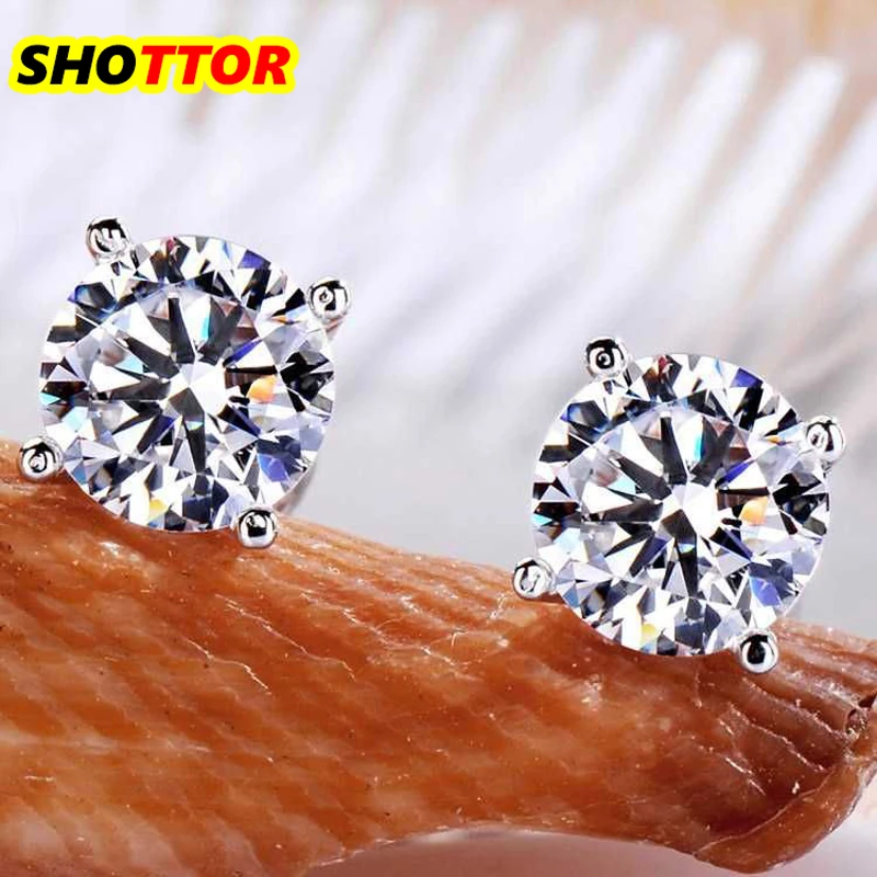

SHOTTOR GRA Certified 0.3-3 Ct Real White Moissanite Stud Earrings for Women Original 925 Sterling Silver Wedding Fine Jewelry