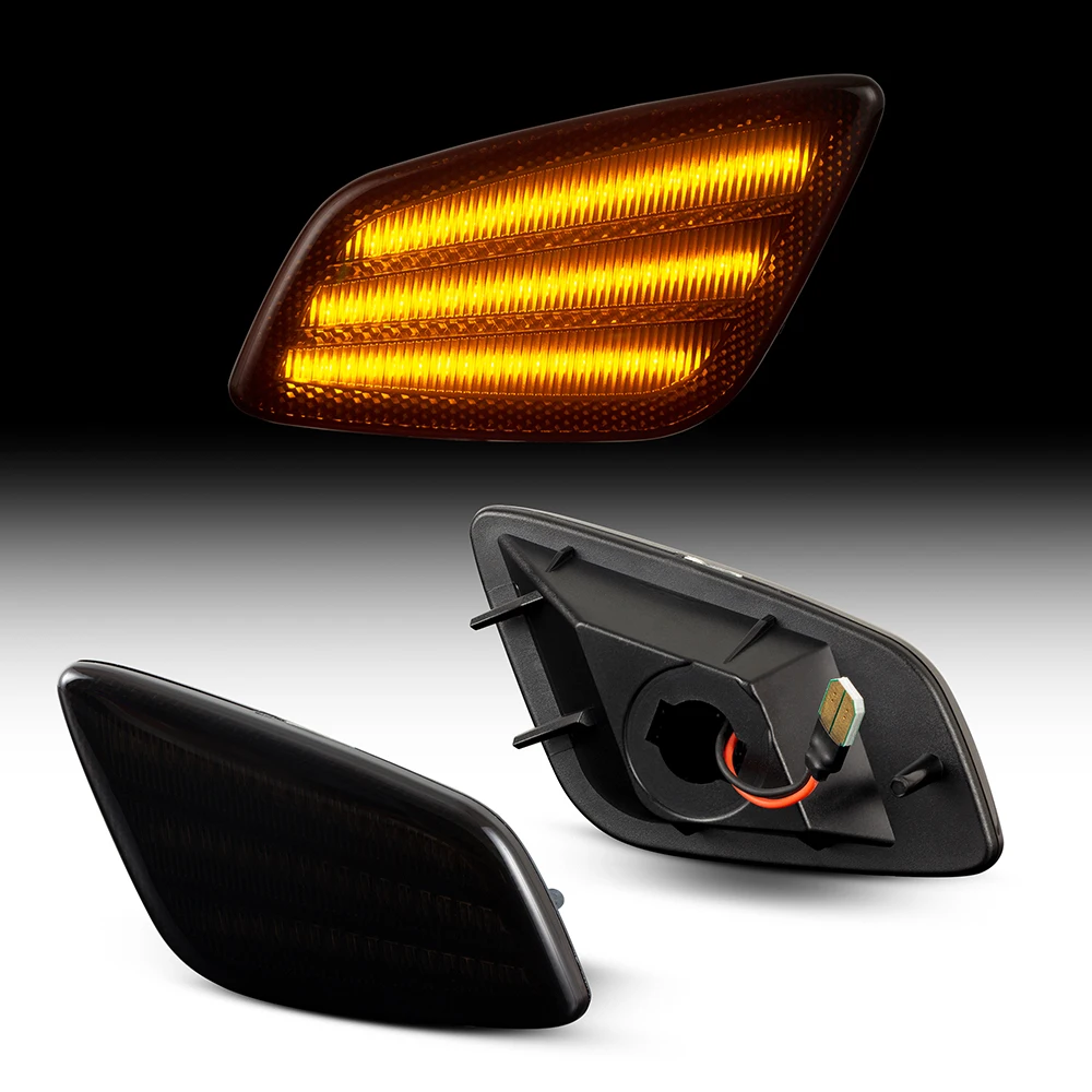 2pcs Amber Full Led Front Fender Bumper Side Marker Light Turn Signal