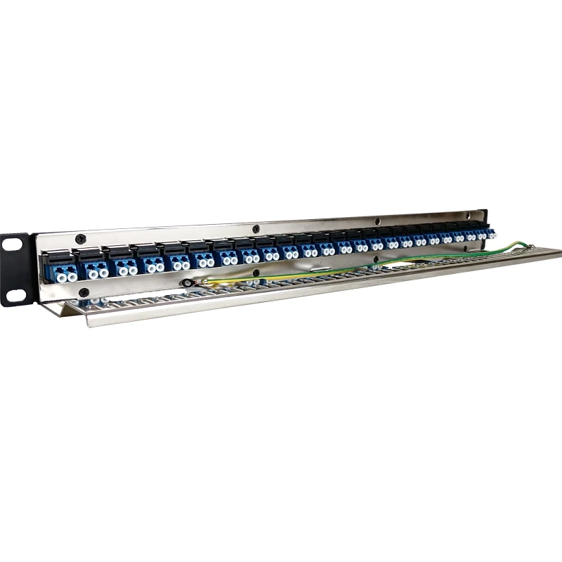 24-Port LC Fiber Optic Patch Panel Multimode Duplex LC-LC Couplers Keystone Jack Optical Cable Frame 19" 1U Cabinet Bracket