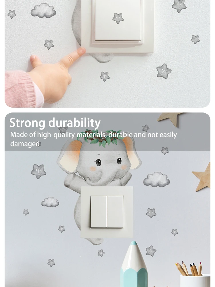 Cartoon-Wolken-Schalteraufkleber Bär Giraffe Elefant Wandaufkleber Wohnzimmer Dekorative Aufkleber Kinderzimmer Dekoration – Detail 6